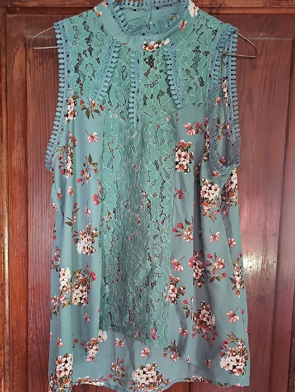 Self Esteem Teal Floral Lace-Front Sleeveless Cami